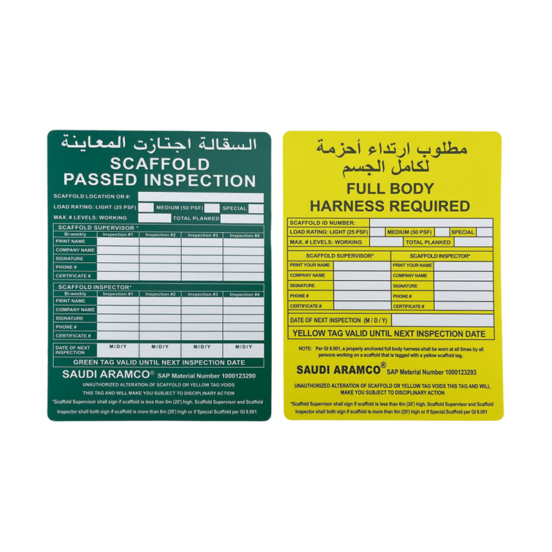 OP023 Güvenli İskele Etiketleri Mat Kaplamalı Dış Mekan Dayanıklı